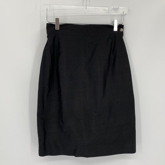 State of Claude Montana black silk dupioni pencil straight skirt Italy 90s 42 8 - Picture 1 of 3
